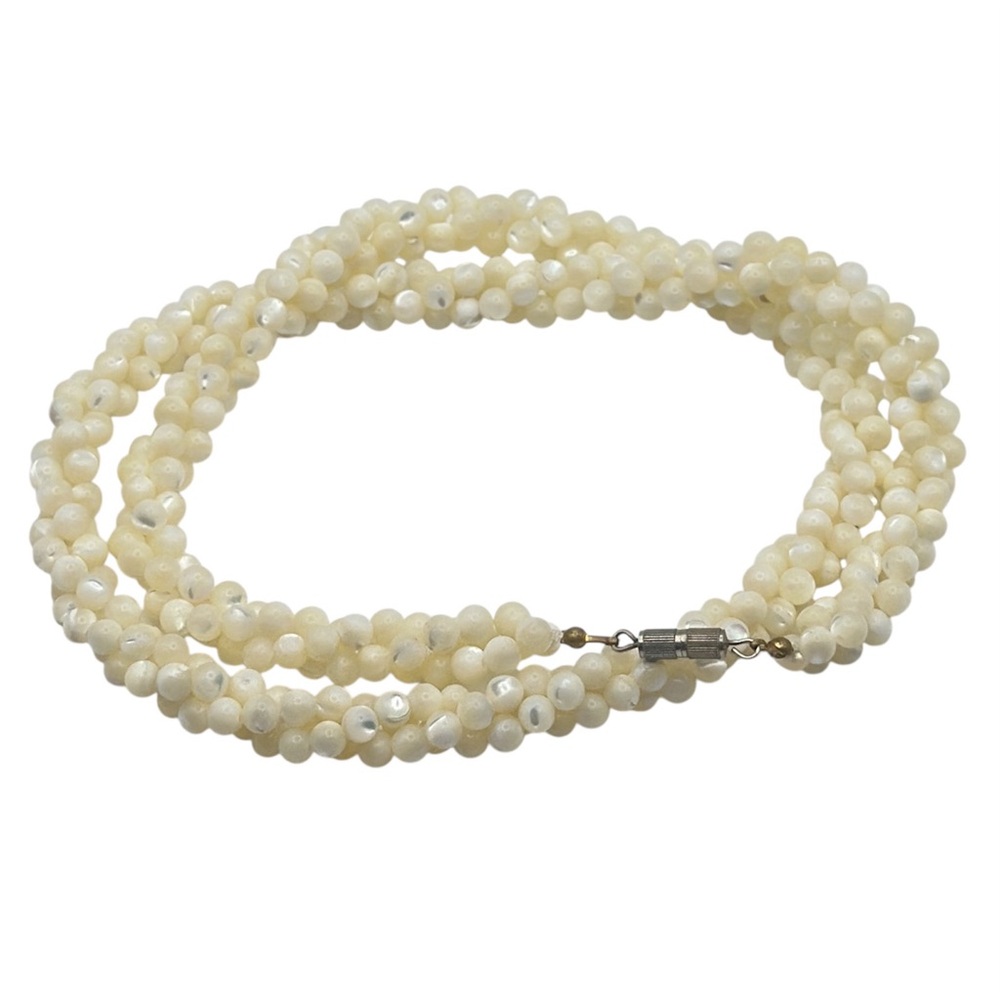Mother of Pearl Multi Strand Twist Beaded MOP Necklace Boho Jewelry Estate VTG